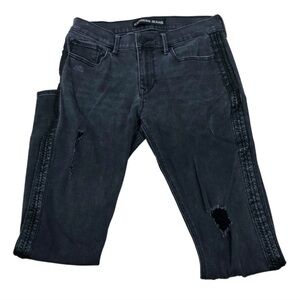 Express Jeans Womens Black Wash‎ Skinny Jeans Lace Trim Distressed Detail Size 4